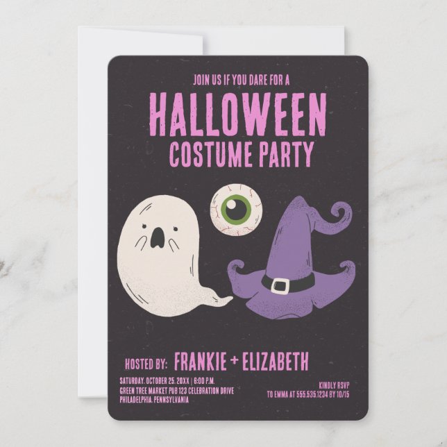 Ghost With Witch Halloween Costume Party  Invitation (Front)