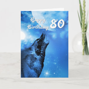 Ghost wolf howling 80th birthday card
