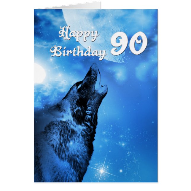 Ghost wolf howling 90th birthday card (Front)