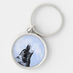 Ghost wolf howling at the moon keychain