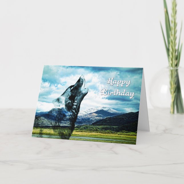 Ghost wolf howling Birthday card (Front)