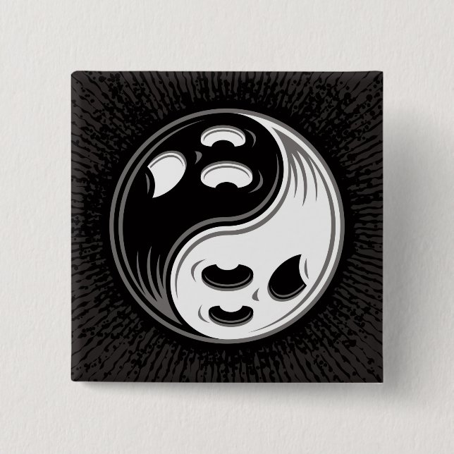 Ghost Yin Yang Black and White 2 Inch Square Button (Front)