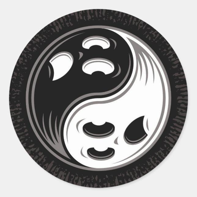 Ghost Yin Yang Black and White Classic Round Sticker (Front)