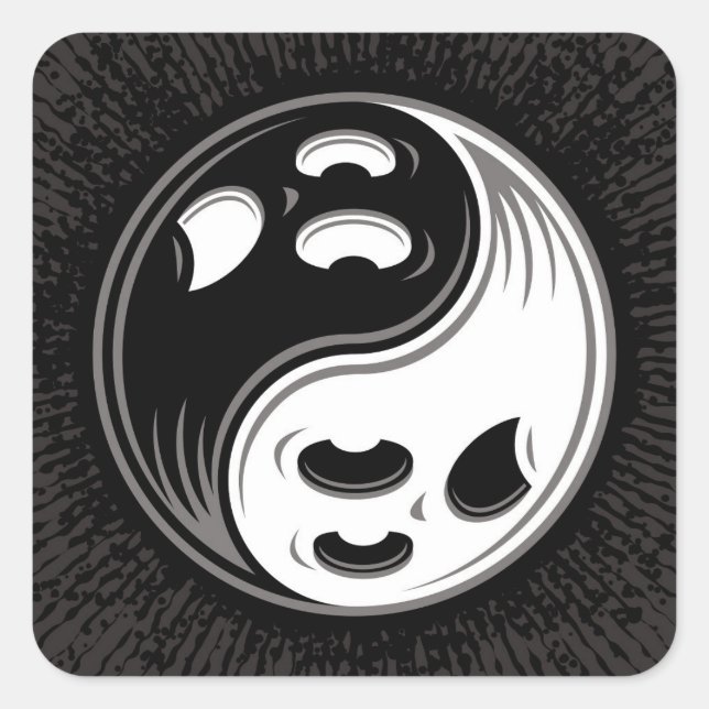 Ghost Yin Yang Black and White Square Sticker (Front)