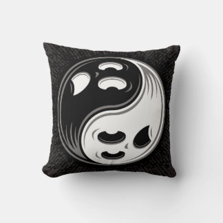 Ghost Yin Yang Black and White Throw Pillow