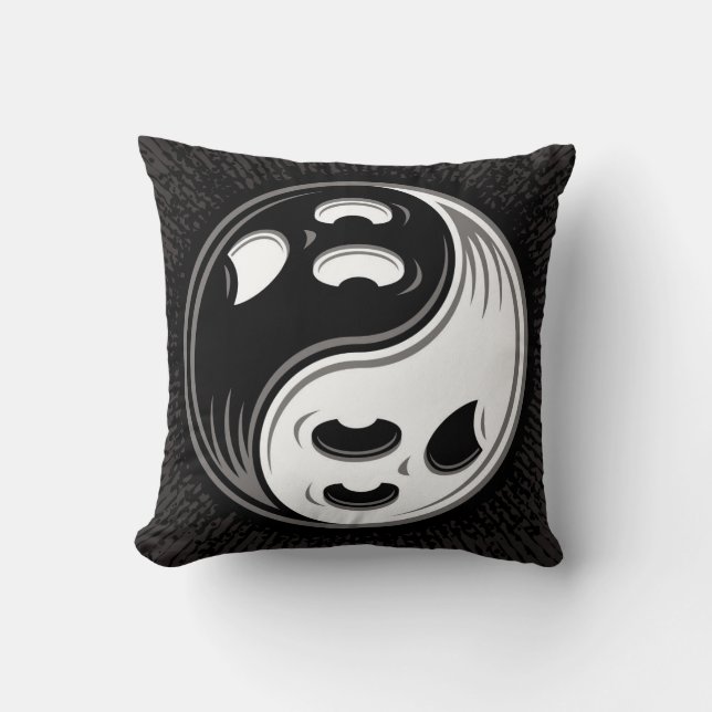 Ghost Yin Yang Black and White Throw Pillow (Front)