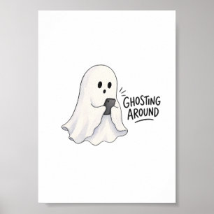 Ghosting Around Funny Halloween Illustration Poster