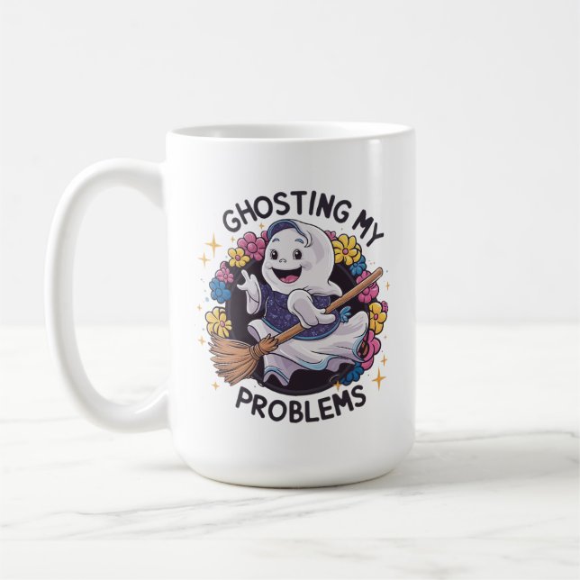 Ghosting my Problems, Funny Spooky Ghost Design Coffee Mug (Left)