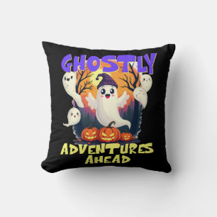 Ghostly Adventures Ahead, Halloween Party Cute Throw Pillow
