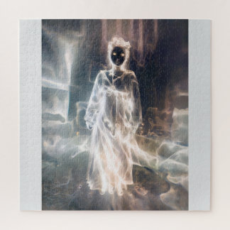 Ghostly alien woman black and white eerie goth jigsaw puzzle