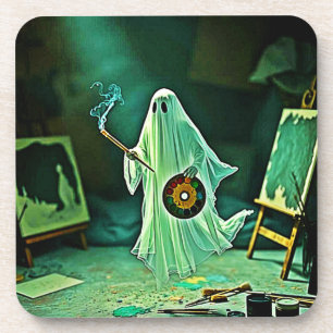 Ghostly Artist's Eerie Masterpiece Coaster