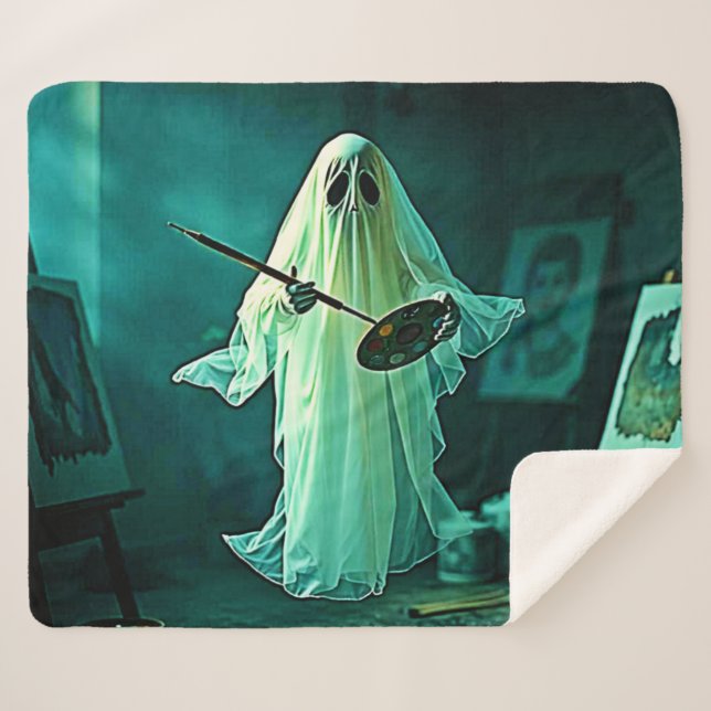 Ghostly Artist's Studio Design Sherpa Blanket (Front (Horizontal))