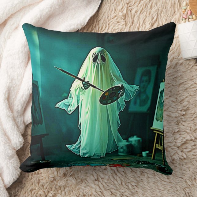 Ghostly Artist's Studio Design Throw Pillow (Blanket)