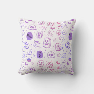 Ghostly Bats & Eerie Faces Halloween Decor Throw Pillow