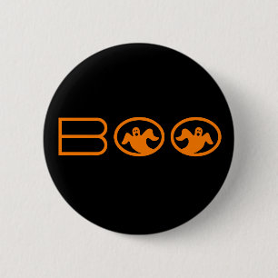 Ghostly Boo Halloween Button, Black and Orange 2 Inch Round Button