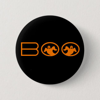 Ghostly Boo Halloween Button, Black and Orange 2 Inch Round Button