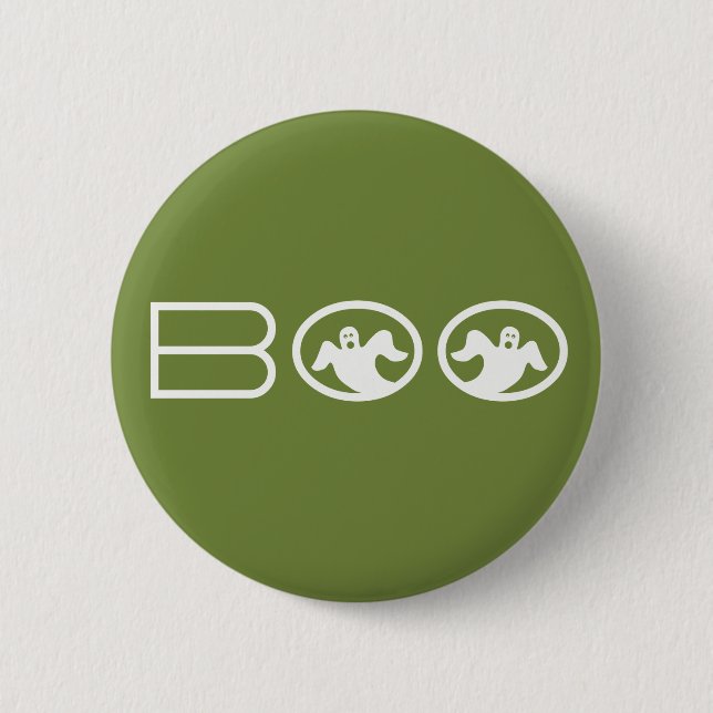Ghostly Boo Halloween Button, Green and White 2 Inch Round Button (Front)