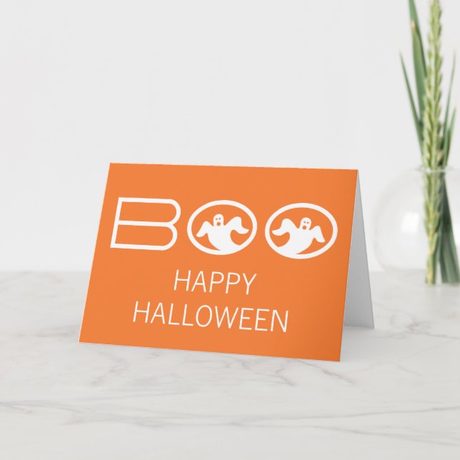 Ghostly Boo Halloween Card, Orange and White Card (Front)