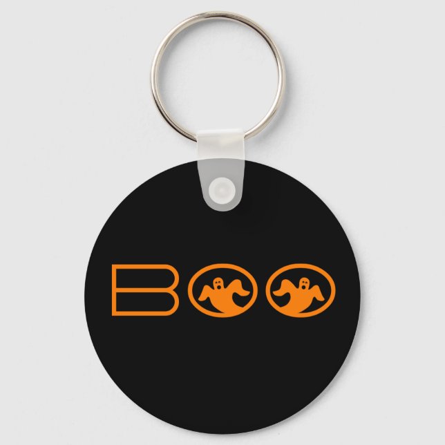 Ghostly Boo Halloween Keychain, Black and Orange Keychain (Front)
