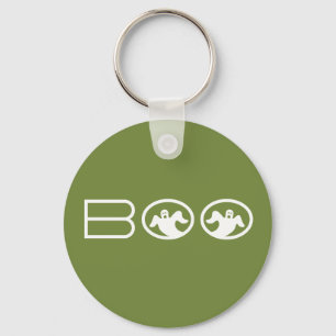 Ghostly Boo Halloween Keychain, Green and White Keychain