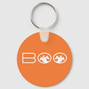 Ghostly Boo Halloween Keychain, Orange and White Keychain