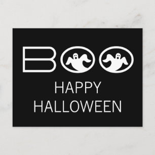 Ghostly Boo Halloween Postcard, Black and White Postcard