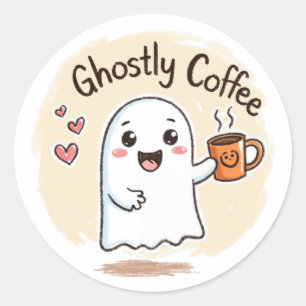 Ghostly Coffee Mug Design Classic Round Sticker