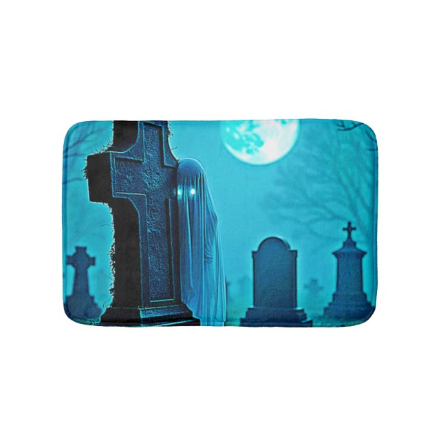 Ghostly Figure in a Graveyard Design Bath Mat (Front)