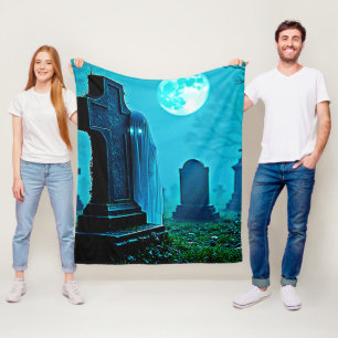 Ghostly Figure in a Graveyard Design Fleece Blanket