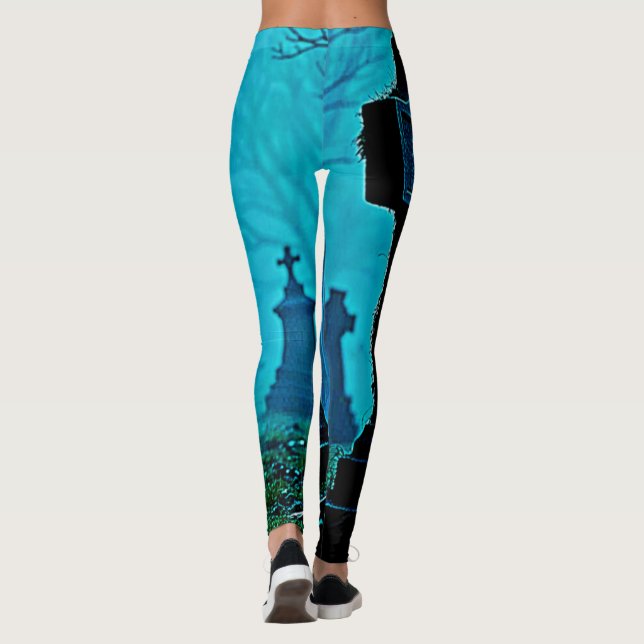 Ghostly Figure in a Graveyard Design Leggings (Back)