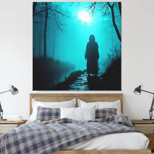 Ghostly Figure in Haunted Woods Design Canvas Print