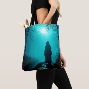 Ghostly Figure in Haunted Woods Design Tote Bag