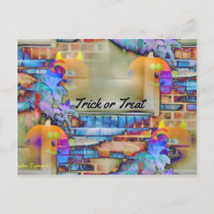 Ghostly Floating Pumpkins on Doorstep Coloured Foi Postcard