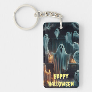 Ghostly Gathering Halloween Spooky Haunted House Keychain