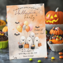 Ghostly Ghouls Halloween Invitation Flat Card