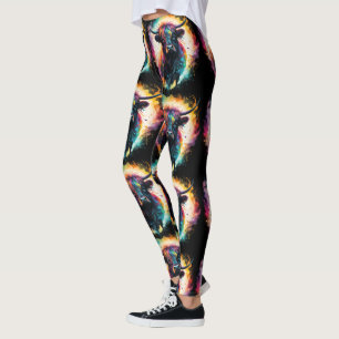 Ghostly Grace: Spectral Holographic Highland Cow, Leggings