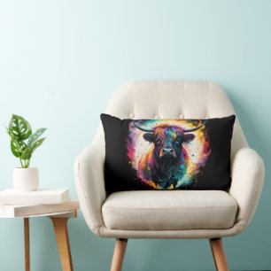 Ghostly Grace: Spectral Holographic Highland Cow, Lumbar Pillow