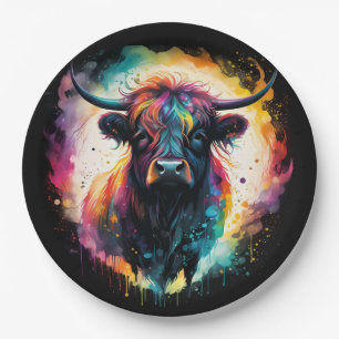 Ghostly Grace: Spectral Holographic Highland Cow, Paper Plate