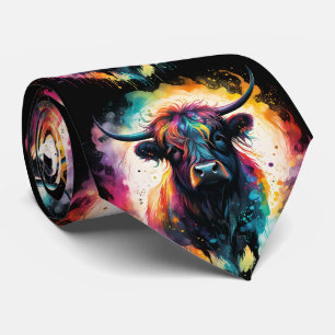 Ghostly Grace: Spectral Holographic Highland Cow, Tie