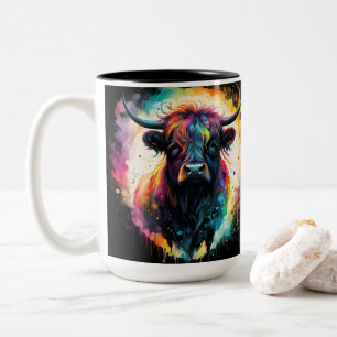 Ghostly Grace: Spectral Holographic Highland Cow, Two-Tone Coffee Mug