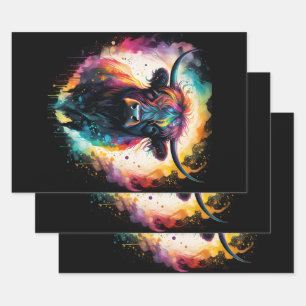 Ghostly Grace: Spectral Holographic Highland Cow, Wrapping Paper Sheet