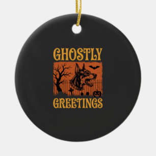 Ghostly Greetings Halloween Doberman Cemetery Desi Ceramic Ornament