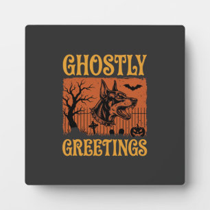 Ghostly Greetings Halloween Doberman Cemetery Desi Plaque