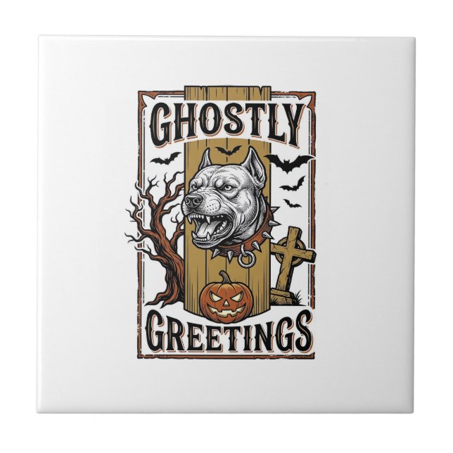 Ghostly Greetings Shirt Vintage Engraving Hallowee Tile (Front)