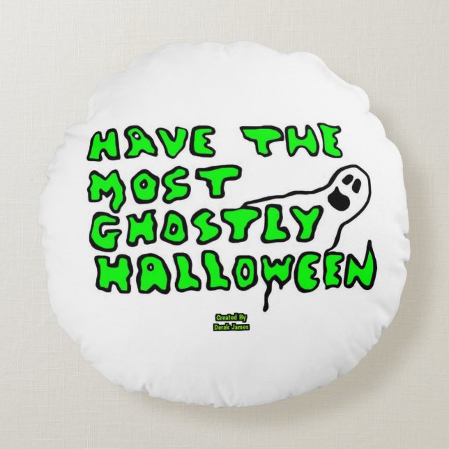 Ghostly Halloween Round Throw Pillow (Front)