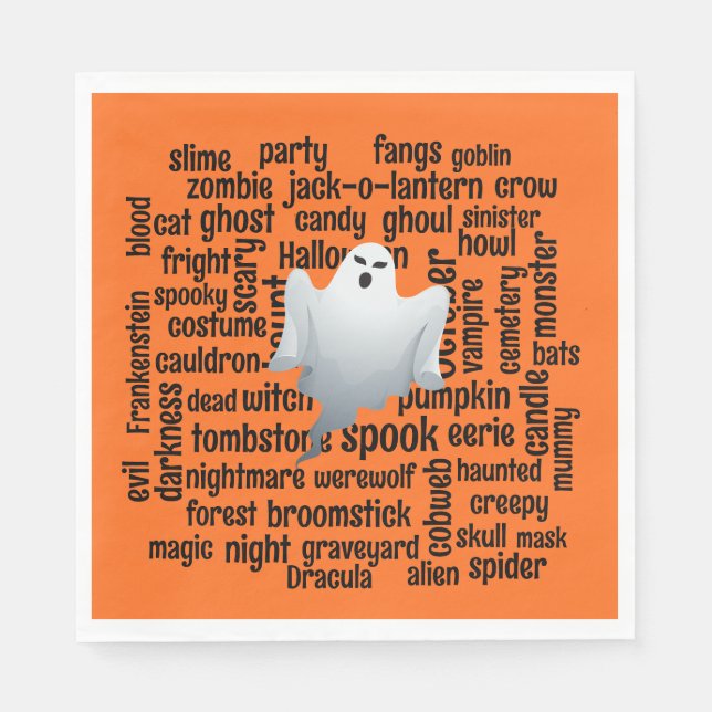 Ghostly Halloween Word Cloud Napkin (Front)