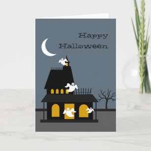 Ghostly Haunted House Halloween Card