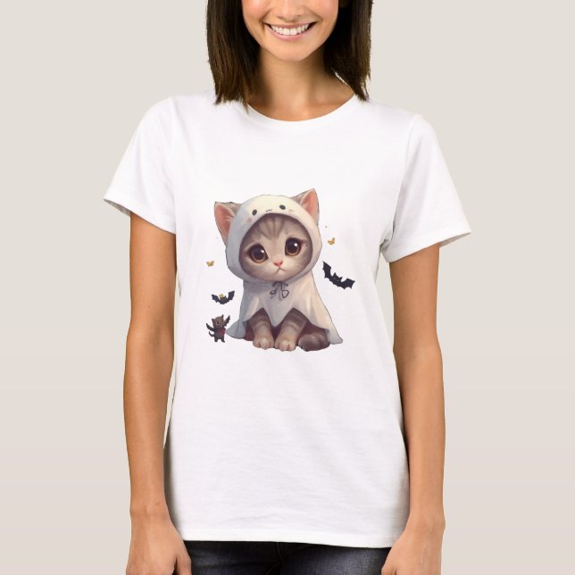 Ghostly Kitten and Bat Friends T-Shirt (Front)