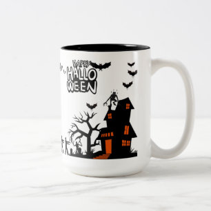 Ghostly Lantern Parade black & white Two-Tone Coffee Mug