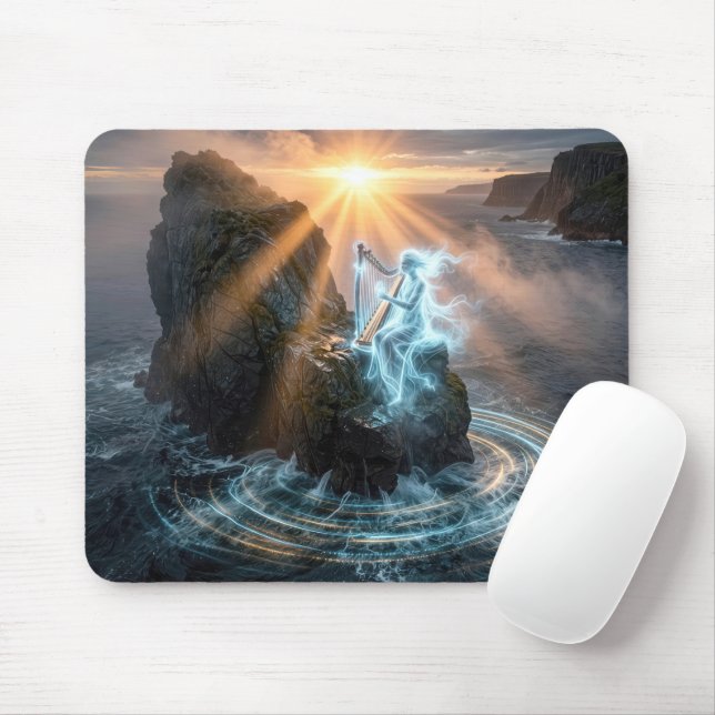 Ghostly Ocean Spirit Playing a Harp  Mouse Pad (With Mouse)